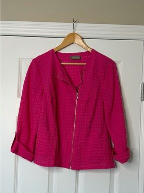 Chico's Cotton Fuchsia Pink Zip-Front Textured Lightweight Jacket Size M